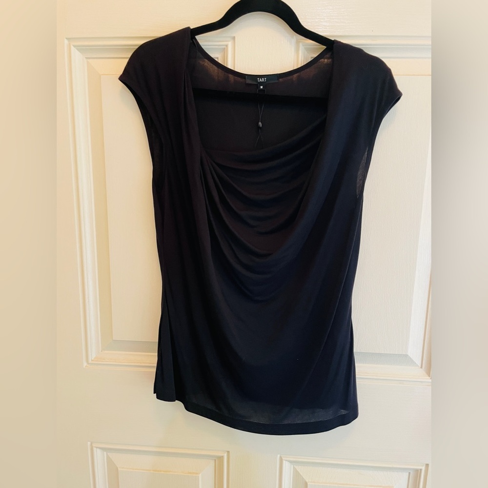 Tart Black cap sleeve cowl type neckline top